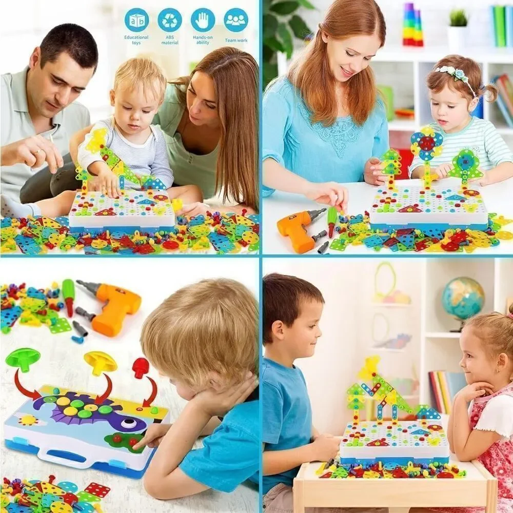 Drill Set Building Blocks 224 Pieces Mosaic Drill Set for Kids STEM Learning New